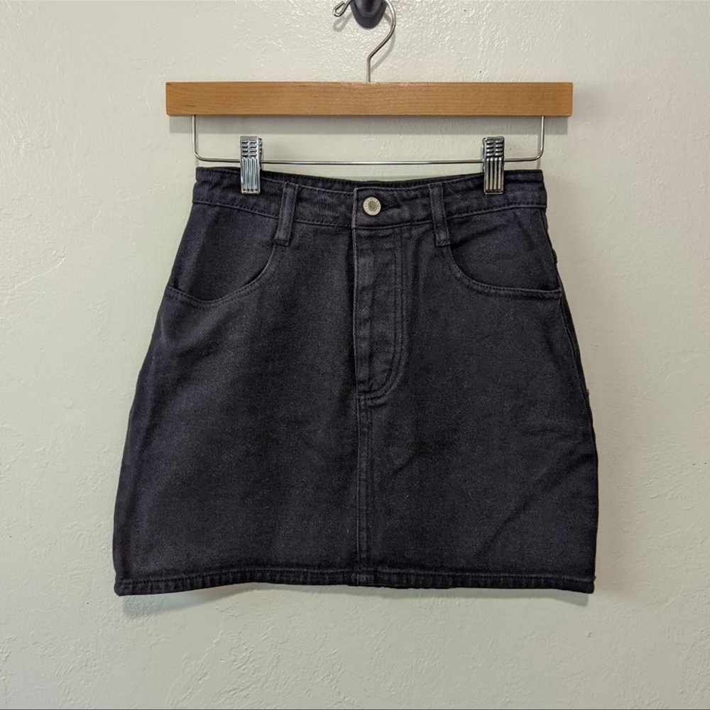 SOLD! John Galt Button Fly Black Denim Mini Skirt Size Small